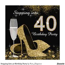 Black And Gold 60th Birthday Invitations Stepping Into 40 Birthday Party Invitation Zazzle Com 60th Birthday Party Invitations 40th Birthday Party Invites 60th Birthday Invitations