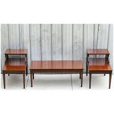 The tables were all made in factories and normally they used oak to make their tables with. Vintage Mid Century Mersman 7640 2 Tier Mahogany Wood Step End Coffee Tables Ebay