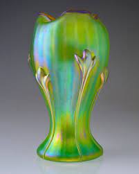 Bohemian Lime Art Nouveau Style Iridescent Glass Vase Glass Art Art Glass Vase Bohemian Art