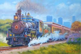 Old New 20 X 30 Oil On Canvas Train Illustration Vintage Train Football Wall Art