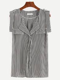 Black And White Vertical Striped Shirt Womens Shop Black White Vertical Striped Sleeveless Blouse Online Shein Offers Black Women Shirts Blouse Blouses For Women Fashion