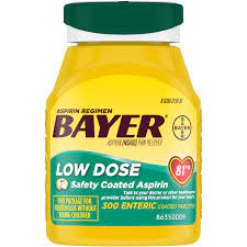 The display carried the american heart association logo and read: Bayer Aspirin Regimen Low Dose Pain Reliever Enteric Coated Tablets 81 Mg 300 Ct Walmart Com Walmart Com