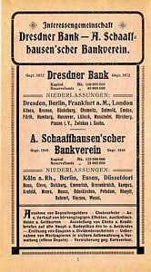 Um unsere webseite für sie optimal zu gestalten und fortlaufend verbessern zu können. Interessengem Dresdner Bank A Schaafhaus Bankverein Historische Reklame 1905 Ebay