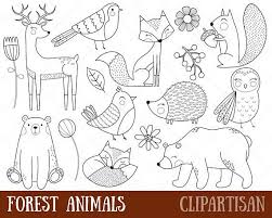 Black And White Line Drawings Of Animals Woodland Animals Clipart Digital Stamps Black And White Line Etsy Animal Doodles Digital Stamps Animal Clipart