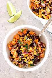 Sweet Potato Quinoa Salad 4 Roasted Sweet Potato Black Bean Quinoa Salad Recipe Sweet Potato Quinoa Salad Roasted Sweet Potatoes Whole Food Recipes