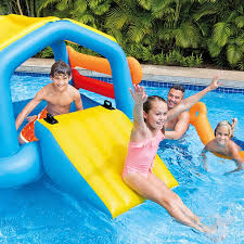 Intex Badeinsel Mit Rutsche 279 X 137 X 122 Cm Amazon De Spielzeug Pool Rutsche Aufblasbare Insel Schwimmbader