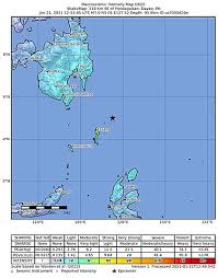 Earthquake impact area shown on shake map. File 2021 01 21 Pondaguitan Philippines M7 Earthquake Shakemap Usgs Jpg Wikimedia Commons