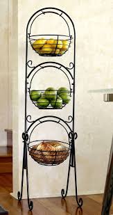 Elegant Black Scrolled Iron Tiered Fruit Stand Idea With Three Storey And Unique Fruit Basket Floor Baskets Fruit And Vegetable Storage Home