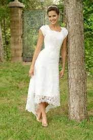 High Low U Neck Cap Sleeves Modest Elegant Lace Wedding Dress 715362 Wedding Dresses High Low White Bridal Gown Casual Wedding Dress