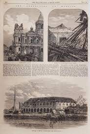 .cathedral in old manila, and ruins of the old cathedral, destroyed by earthquake 1863 121. The Earthquake At Manilla 3 Views 1 Church Of St Domingo 2 Interior Of The Governor S Palace Manilla 3 Ruins Of Government Tobacco Store Gallery Of Prints
