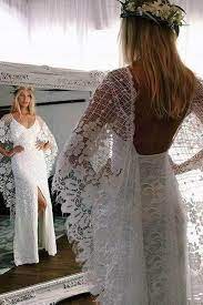 Sheath Boho Batwing Sleeve Lace Rustic Ivory Wedding Dresses Mw276 Backless Lace Wedding Dress Wedding Dresses Unique Boho Wedding Dress Lace