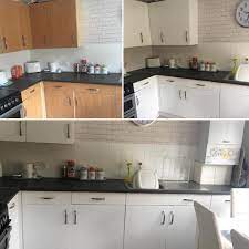 Look At This Amazing Kitchen Transformation From Debbie Lyon Who Used Glossy White Sticky Back Plasti Vinyl Wrap Kitchen Budget Kitchen Makeover Kitchen Vinyl