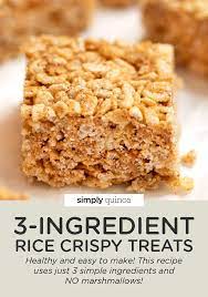 Gluten Free Rice Crispy Treats 3 Ingredients Simply Quinoa Recipe Crispy Treats Quinoa Dessert Recipes Crispy Treats Recipe