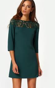 Female Shift Dresses Women Casual Dark Green Three Quarter Length Sleeve Mini Dress Mini Dress With Sleeves Womens Shift Dresses Casual Dresses For Women