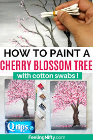 Cherry Blossom Tree Painting With Acrylics And Q Tips Easy Painting Idea