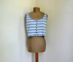 Vintage Blue Striped Button Down Crop Top Striped High Waisted Jean Shorts Tops