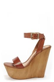 Steve Madden Beachy Cognac Leather Wooden Platform Wedge Sandals Wedge Sandals Platform Wedge Sandals Ankle Strap Heels