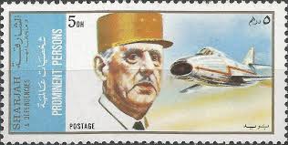 Stamp Charles De Gaulle And Aircrafts Sharjah Charles De Gaulle And Aircrafts Mi Ae Sh 882a Stamp Sharjah Philatelie