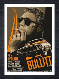 Steve Mcqueen Print Bullitt Fictional Movie Poster Affiche De Film Steve Mcqueen Films Retro