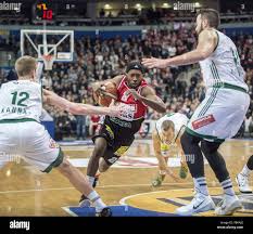Vilnius, Lithuania. 17th Jan, 2016. Kendrick Shamar Brown (C) of Lietuvos  Rytas dribbles the ball during a Lithuanian Basketball League match against  Zalgiris in Vilnius, Lithuania, Jan. 17, 2016. Lietuvos Rytas won