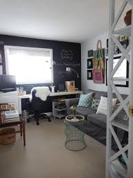 Simple and bright home office in natural colors with a large desk, a rattan chair and a. Office And Guest Room Reveal Just Decorate