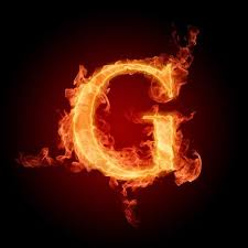 Gold framed alphabet filled with diamonds on black background, letter g . The Fire Of G Harfler Harf