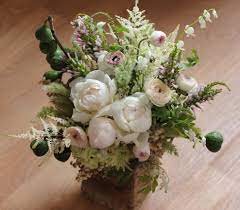 Floral Arrangement By Sachi Rose Includes Fig Branches White Peonies Bleeding Hearts Astilbe Flower Arrangements Floral Arrangements Bleeding Heart Flower