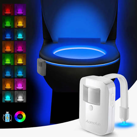 Aomofun Upgraded Rechargeable Toilet Night Light, Motion Sensor Toilet Bowl Light with USB Charging, 16-Color LED Bathroom Nightlight Soft Glow, Fun for Family, Novelty Gifts for Men Women : Amazon.co.uk: Lighting