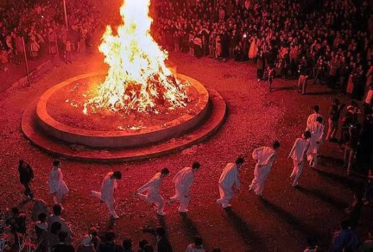 A traditional Sadeh celebration with a large communal fire