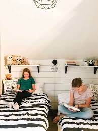 Let your ceiling make a statement. 2 Sisters 1 Tiny Bedroom Makeover With Faux Shiplap Wall Mommy Moment