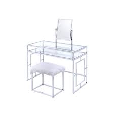 Find vanity stools at wayfair. Benjara White And Silver Glass And Metal Vanity Set With Faux Fur Stool Bm191403 The Home Depot