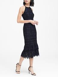 I Love Some Of Br S Lace Dresses Need To See This One In Person It Is All In The Details But This Look Lace Midi Dress Navy Lace Dress Black Lace