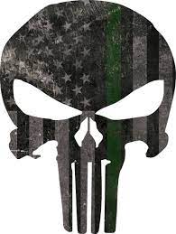 Punisher skull tattered green line subdued flag decal. Distressed Thin Green Line American Flag Punisher Decal Sticker 111