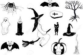36 pieces halloween scratch masks rainbow scratch paper art mask skeleton cat witch pumpkin bat mask decorations for halloween party crafts birthday classroom 5.0 out of 5 stars 19 $9.99 $ 9. Set For Halloween A Witch On A Broom Black And White Drawing By Hand Vector Royalty Free Cliparts Vectors And Stock Illustration Image 122322400