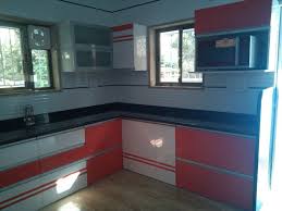 Microwave Cabinet Provision For Appliances Wall Cabinet Orange White C Shaped Modular Kitchen Acr Modern Kitchen Cabinets Microwave Cabinet Wall Cabinet