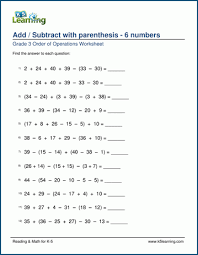 Grade 3 Order Of Operations Worksheets Free And Printable K5 Learning In 2020 Order Of Operations Math Word Problems Common Core Math Fractions