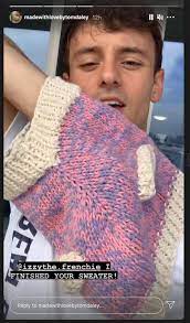 2 days ago · tom daley shown in the stands with knitting needles and a handmade creation. 9qzjgrc8yldgvm