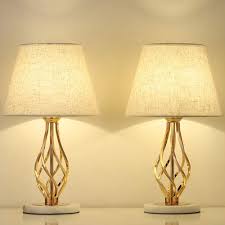 These table lamps come complete with coordinating lampshades. Haitral Gold Table Lamps Set Of 2 Vintage Nightstand Lamps For Bedroom Living Room Ideal Gifts Bedside Table Lamps With Marble Base Linen Fabric Shade Amazon Com