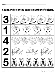 Four addition and four subtraction worksheets with sums up to 10. Valentine S Day Count And Color Worksheets 3 Printable Versions Supplyme