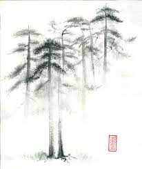 Artwork Japanese Art Black And White Print Of Sumi E Paintings Quot Pine Trees In Fog Quot Set Of 2 Japanese Art Wall Decor Black And W Sumi E Painting Japanese Ink Painting Japanese Art