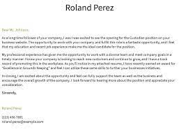 Is a cover letter necessary for a resume at an interview?. Custodian Cover Letter Examples Samples Templates Resume Com