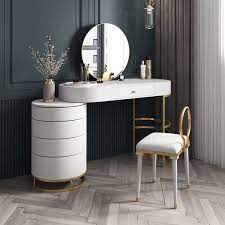 White Makeup Vanity Dressing Table With Swivel Cabinet Mirror Stool Included Dressing Room Design Modern Dressing Table Designs Bedroom Interior