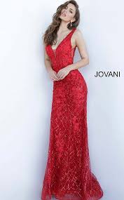 Jovani 02152 Red Floral Applique V Neck Prom Dress Form Fitting Prom Dresses V Neck Prom Dresses Prom Dresses Jovani