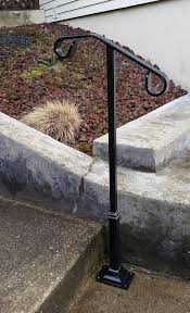 Custom full round and round with a flat bottom railing profiles are available in both straight and bending versions. Standard Single Post Flat Bar Top Hand Rail 1 Or 2 Step Etsy Step Railing Steel Handrail Railing
