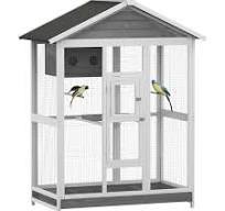 PawHut 64.5" Wooden Bird Cage Aviary, Flight Cage with 4 Perches, Nest and  Slide-Out Tray for Indoor/Outdoor, Gray