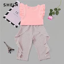 us 12 56 42 off shein toddler frill top with ruffle striped pants set casual child teenage girls clothing 2019 korean fashion suit kids clothes in