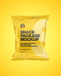 Glossy Snack Package Mockup In Flow Pack Mockups On Yellow Images Object Mockups