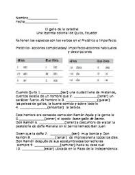 Preterito O Imperfecto Con Una Leyenda Colonial Student Reading Handouts Preterite