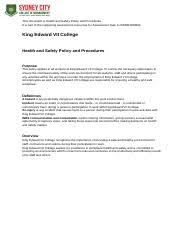 Your health and safety policy should clearly set out how you manage health and safety in your workplace by defining who does what; Health And Safety Policy And Procedures 1 Docx This Document Is Health And Safety Policy And Procedures It Is Part Of The Supporting Assessment Course Hero