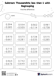 subtract decimals worksheets for kids online splashlearn